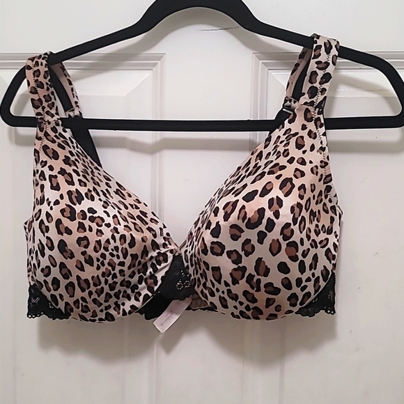 Cacique Other - Cacique Leopard Print Lace Trim Bra Womens 40D Brown Animal Print Underwire